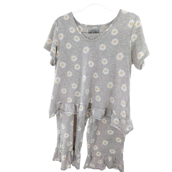 PJ Couture Women Two Piece Daisy Print Pajama Set Gray Size Large - Picture 3 of 16
